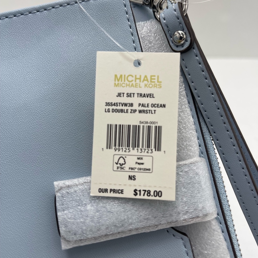MICHAEL KORS JST Lg Double Zip Signature Logo Wristlet Wallet 
Pale Ocean 
NWT - Picture 11 of 16